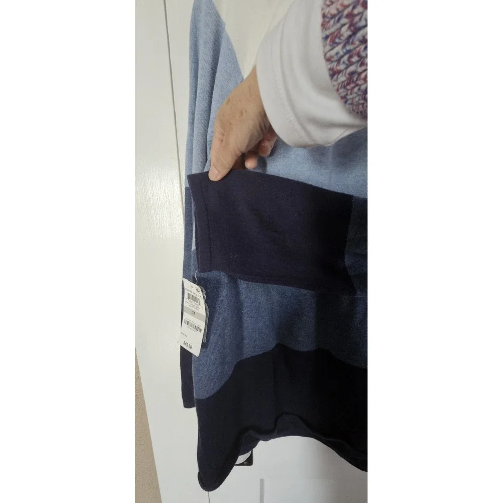 NWT Karen Scott color‎ block sweater curved hem 100% cotton woman plus 1X